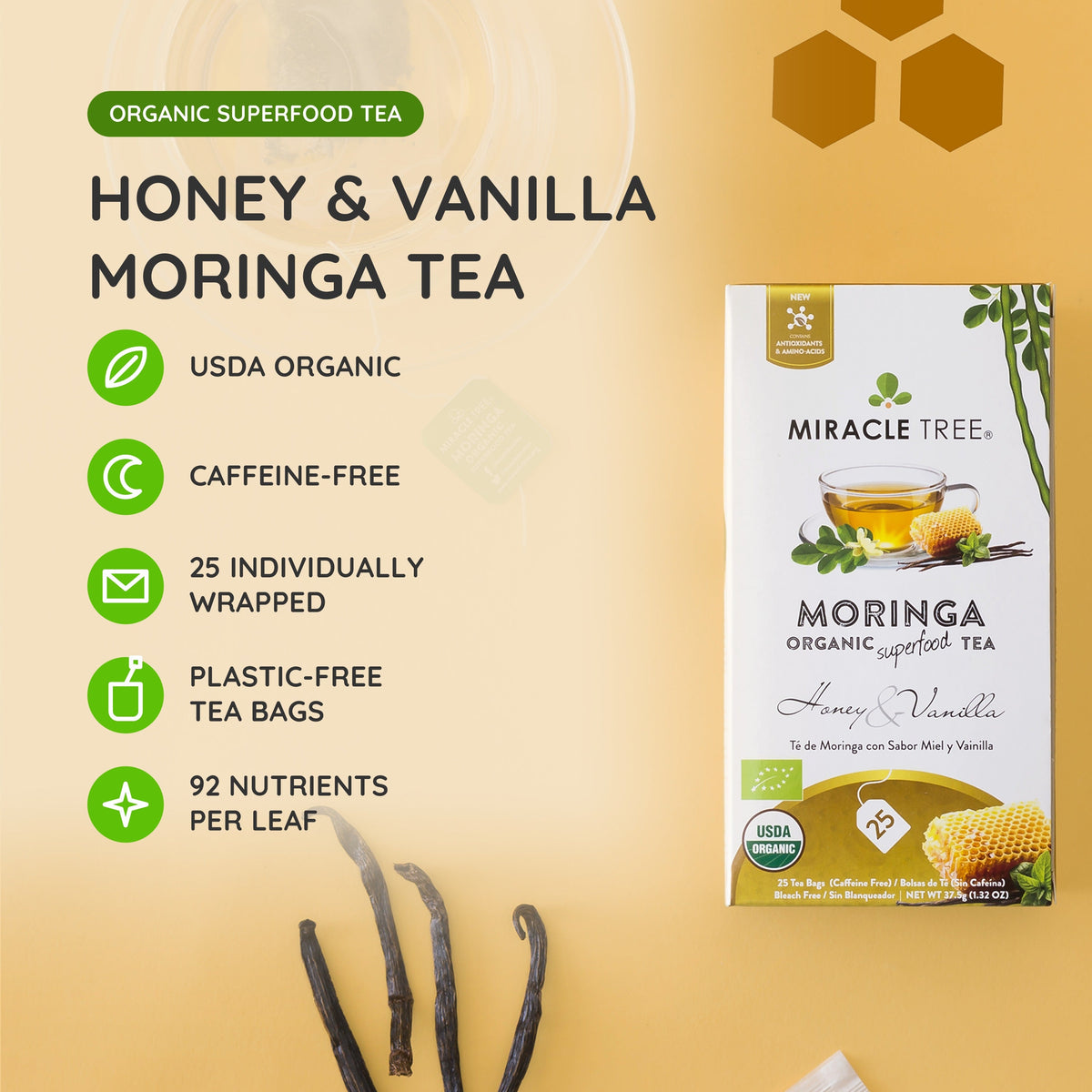 Organic Moringa Tea — Honey & Vanilla