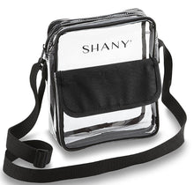 Load image into Gallery viewer, SHANY Clear All-Purpose Cross-Body Messenger Bag – Stadium Approved Tote and Makeup Carrier with Adjustable Shoulder Strap - SHOP  - TRAVEL BAGS - ITEM# SH-PC12-BK
