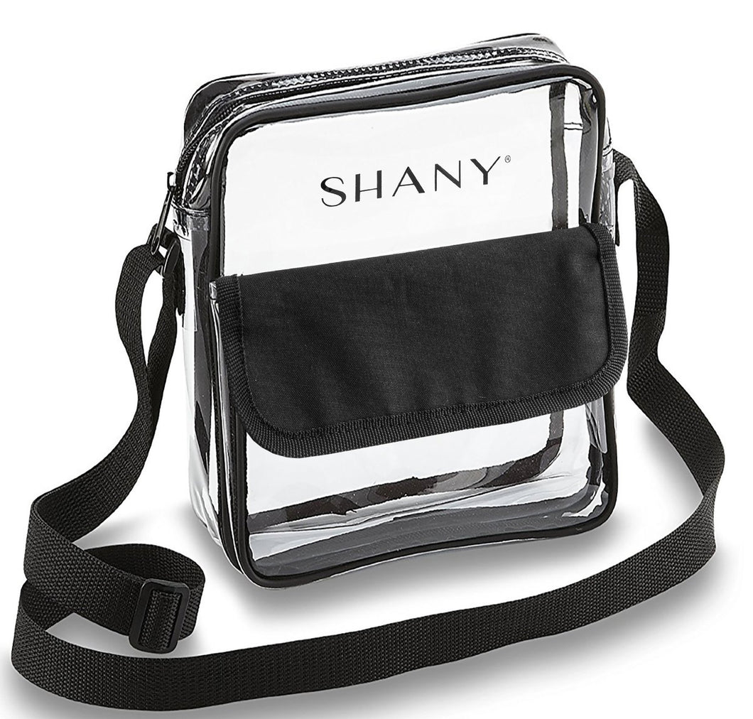 SHANY Clear All-Purpose Cross-Body Messenger Bag – Stadium Approved Tote and Makeup Carrier with Adjustable Shoulder Strap - SHOP  - TRAVEL BAGS - ITEM# SH-PC12-BK