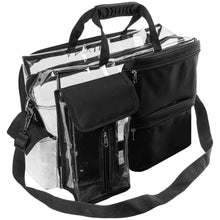 Load image into Gallery viewer, SHANY Travel Makeup Artist Bag with Removable Compartments – Clear Tote bag with Detachable Pockets – Makeup Organizer - Clear/Black - SHOP  - TRAVEL BAGS - ITEM# SH-PC13-BK
