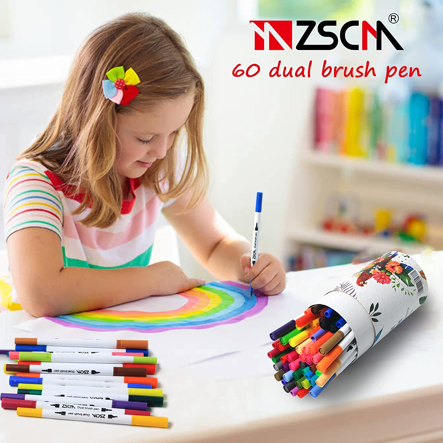 ZSCM 32 Colors Dual Tip Brush Pen Art Markers Set, Artist Fine and Brush Tip  Colored Pens 