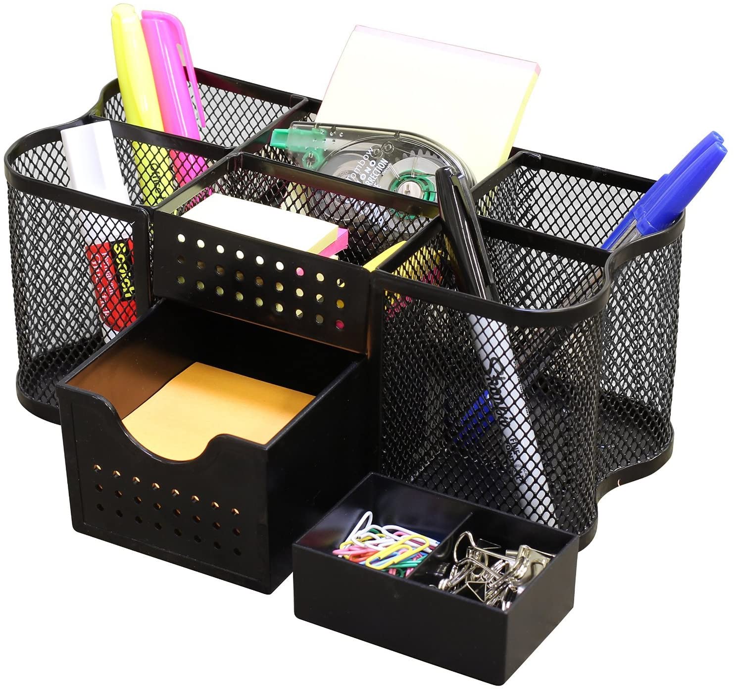 Greenco Mesh Desk Organizer Office Supplies Caddy, 6 Compartments - Black