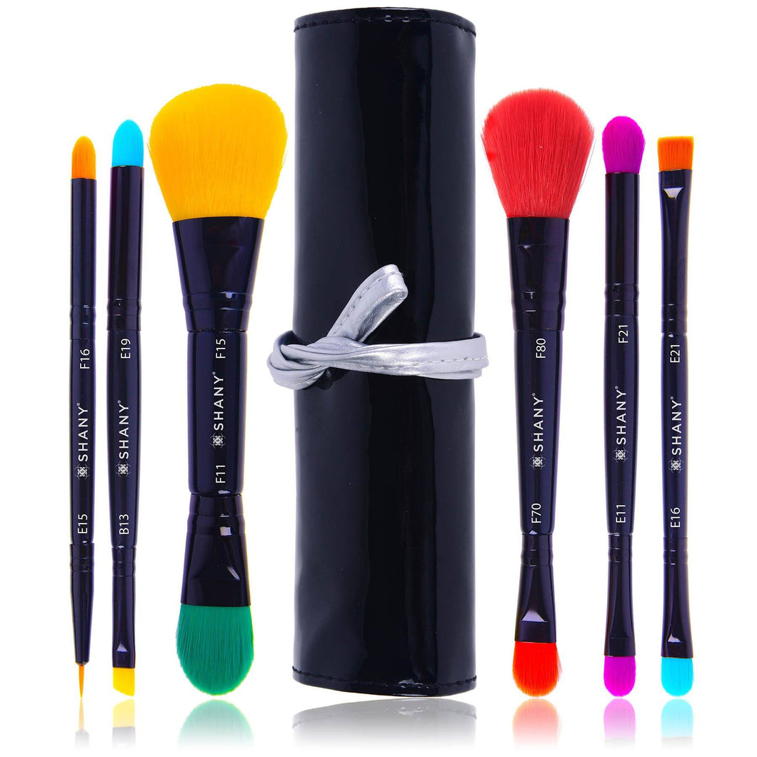 SHANY LUNA 6 PC Double Sided Travel Brush Set with Pouch - Synthetic - SHOP  - BRUSH SETS - ITEM# SH-BR001