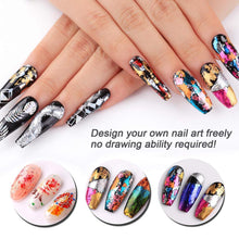 Load image into Gallery viewer, Nail Art Foil Glue Gel with Starry Sky Star Foil Stickers Set Nail Transfer Tips Manicure Art DIY 15ML, 20PCS (4cm100cm)
