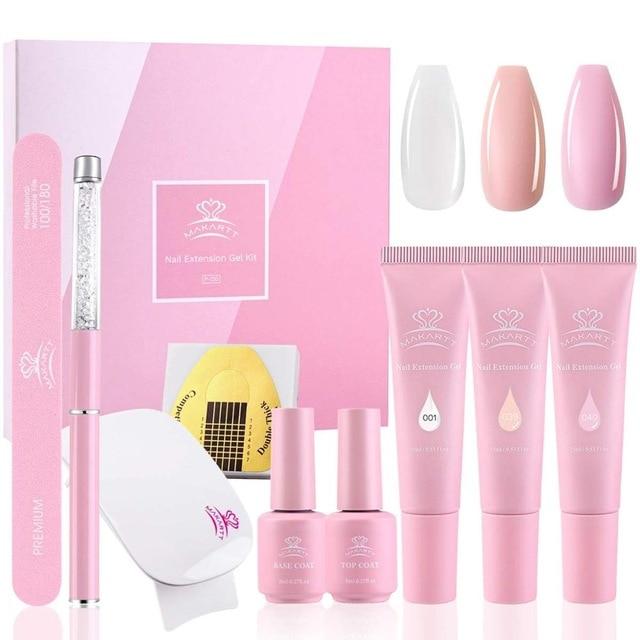 Poly Nail Building Gel Kit Quick Poly Nail Extension Gel Clear Pink Nail Enhancement Builder Gel All-in-one French Nails