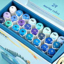 Load image into Gallery viewer, Arrtx ALP Blue Tone 24 Colors Alcohol Marker Pen Dual Tips Markers Perfect for Painting Sky, Sea, River, etc

