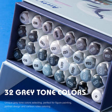 Load image into Gallery viewer, Arrtx ALP Grey Tone 32 Colors Alcohol Marker Pen Dual Tips Markers Perfect for Building Design Industrial Design Draft Coloring
