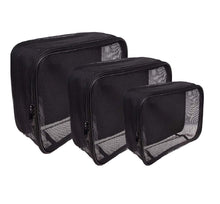 Load image into Gallery viewer, SHANY Assorted Size Cosmetics Travel Bag - Black Mesh Make Up Bag/Organizer - 3PC set - SHOP  - MESH BAGS - ITEM# SH-CL005-SET
