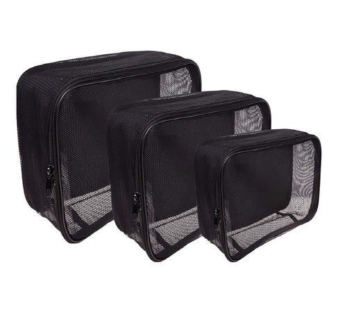 SHANY Assorted Size Cosmetics Travel Bag - Black Mesh Make Up Bag/Organizer - 3PC set - SHOP  - MESH BAGS - ITEM# SH-CL005-SET