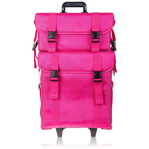 SHANY Soft Makeup Artist Rolling Trolley Cosmetic Case with Free Set of Mesh Bag - SHOP PINK - MAKEUP TRAIN CASES - ITEM# SH-P50-PARENT