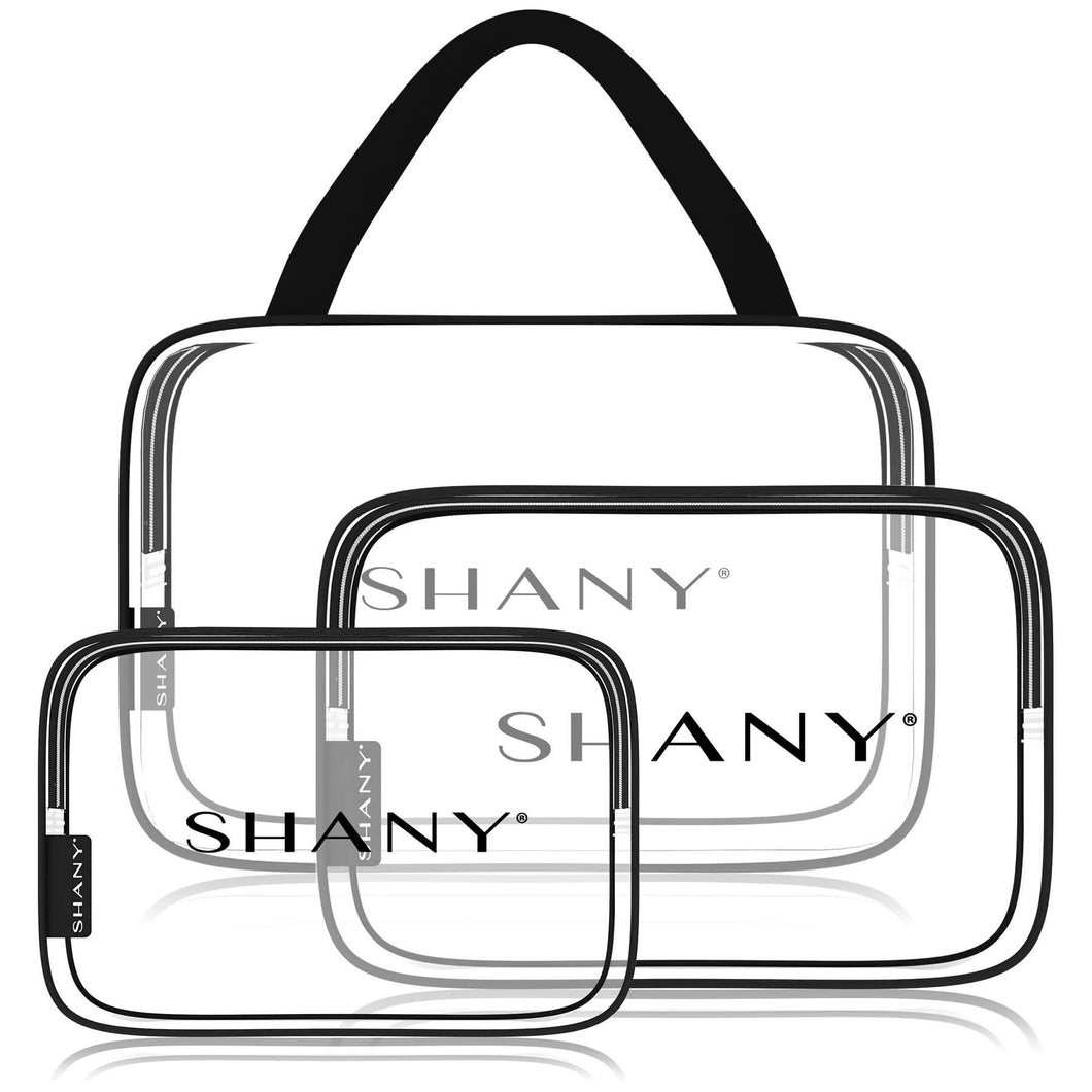 SHANY Clear PVC Toiletry and Makeup Carry-On Bag Set - Assorted Sizes Travel Cosmetic Organizers with Black Trim - 3PC Set - SHOP  - TRAVEL BAGS - ITEM# SH-PC22-BK
