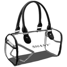 Load image into Gallery viewer, SHANY Clear Waterproof Carryall Handbag -  See-Thru PVC Tote Bag with Faux Leather Handles, Open Side Pockets and Detachable Cosmetic Bag - SHOP  - TRAVEL BAGS - ITEM# SH-PC25-BK
